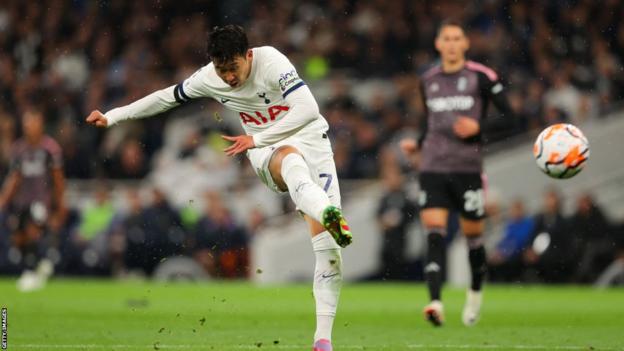 Tottenham Hotspur captain Son Heung-min scores the opening goal against Fulham
