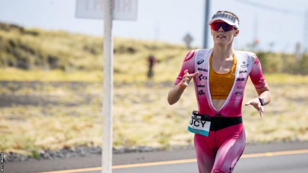 Lucy Charles-Barclay running at the Ironman 70.3 World Championship in Utah 2022