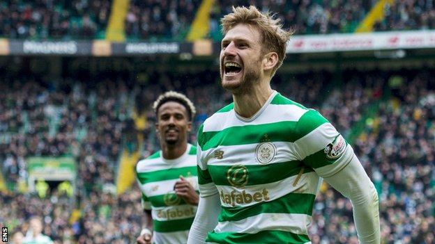 Stuart Armstrong celebrates a goal for Celtic