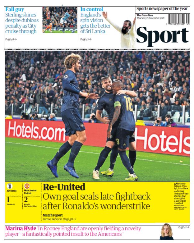 Guardian sport section on Thursday
