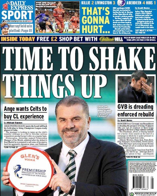 Back page of the Scottish Daily Express with a photo of Celtic boss Ange Postecoglou