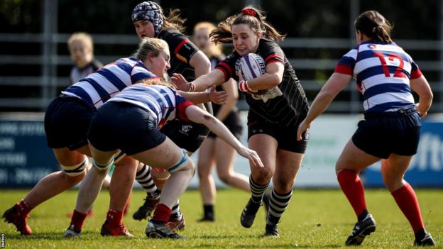Beth Cregan in action for Cooke against Blackrock in the All-Ireland League Plate Final last March