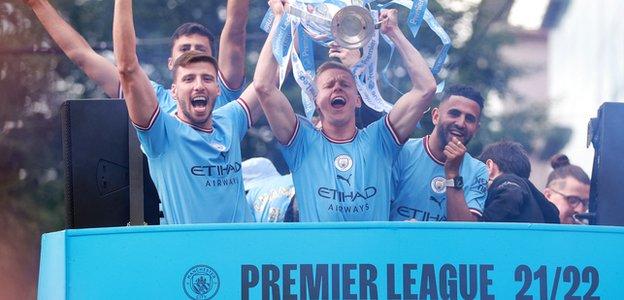 Manchester City celebrate their 2022 Premier League title
