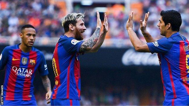 Neymar, Lionel Messi and Luis Suarez
