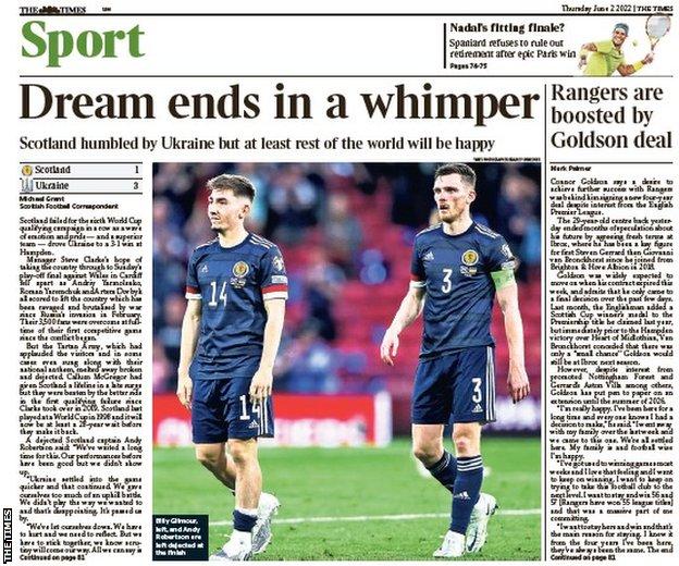 The back page of the Scottish edition of The Times on 020622