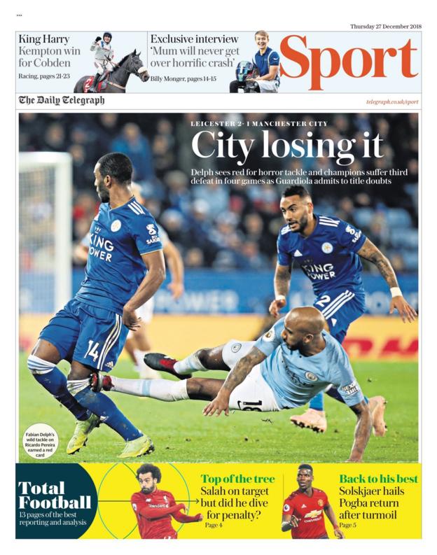 The front page of the Daily Telegraph sport section