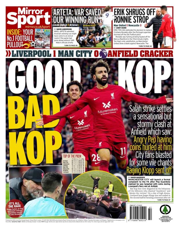 Monday's sports pages BBC Sport