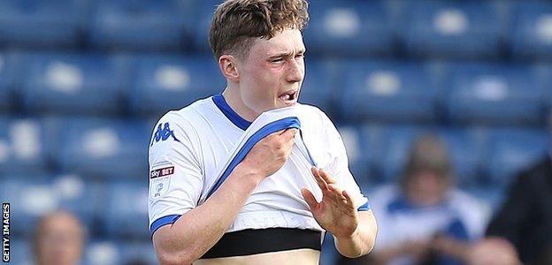 Bury's Callum Styles reacts to their relegation