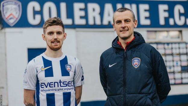 Jamie McGonigle is welcomed back to the Showgrounds by manager Oran Kearney on Tuesday
