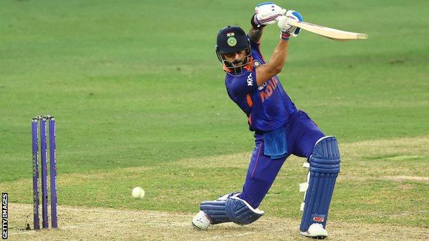 Indian Virat Kohli plays a shot against Afghanistan in Asian Cup