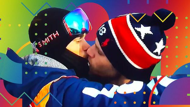 Gus Kenworthy and his boyfriend at the time kiss