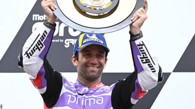 Johann Zarco celebrates winning MotoGP in the Australian