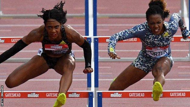 Cindy Sember (left) and Tiffany Porter during the Diamond League meeting at Gateshead