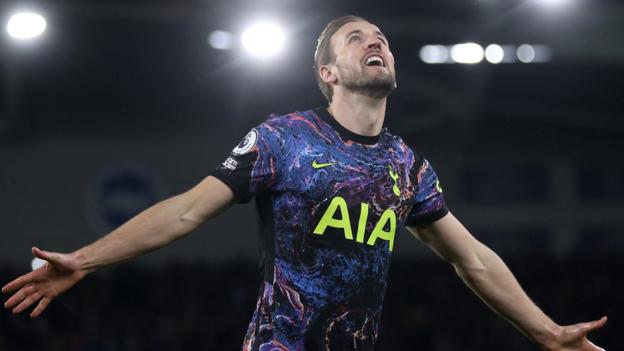Tottenham striker Harry Kane celebrates scoring in the 2-0 win over Brighton & Hove Albion in midweek