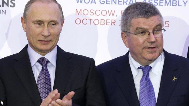 Russian President Vladimir Putin (left) and IOC president Thomas Bach