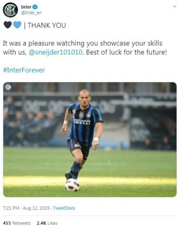 Inter Milan's Twitter account