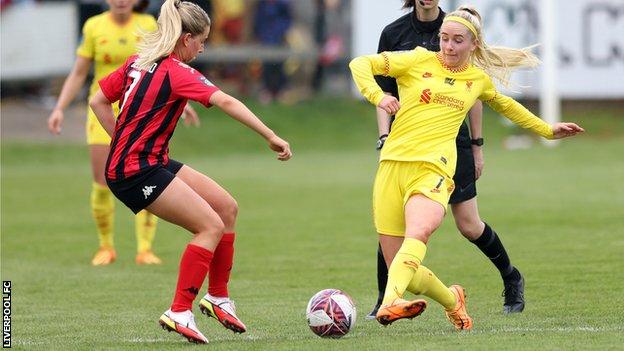 Lucy Ashworth Clifford (right) in action for Lewes against Liverpool