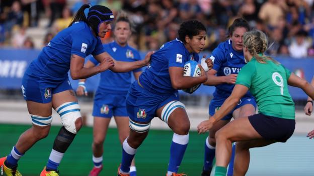 Sara Tounesi prepares to travel  up   against Ireland scrum-half Ailsa Hughes