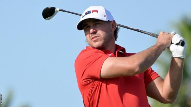 American Brooks Koepka plays off the tee