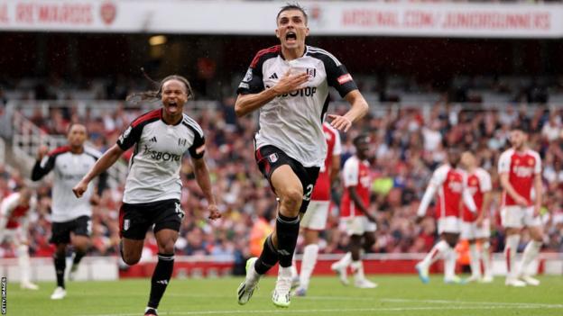 Joao Pahlinha celebrating his goal at Arsenal