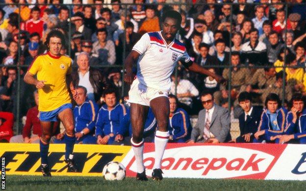 Cunningham playing for England in a 1982 World Cup qualifier against Romania