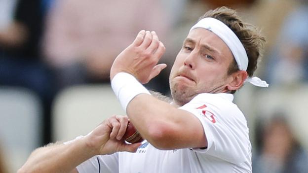 England bowler Stuart Broad successful  action