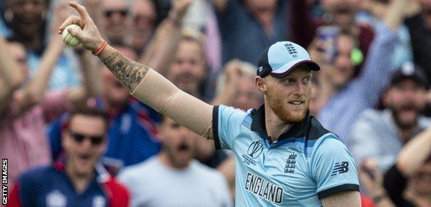 England all-rounder Ben Stokes points to the crowd in celebration after taking a stunning catch against South Africa