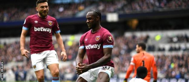 Michail Antonio scores for West Ham against Spurs