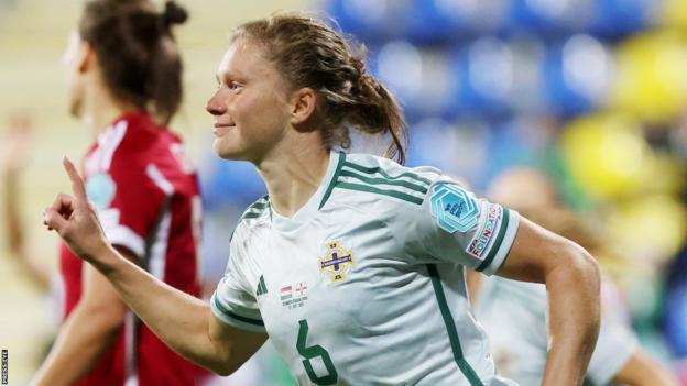 Caragh Hamilton celebrates her goal against Hungary