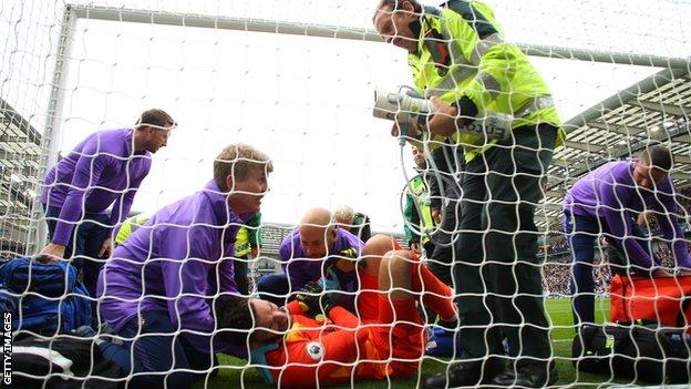 Tottenham keeper Hugo Lloris was injured during a 3-0 defeat at Brighton