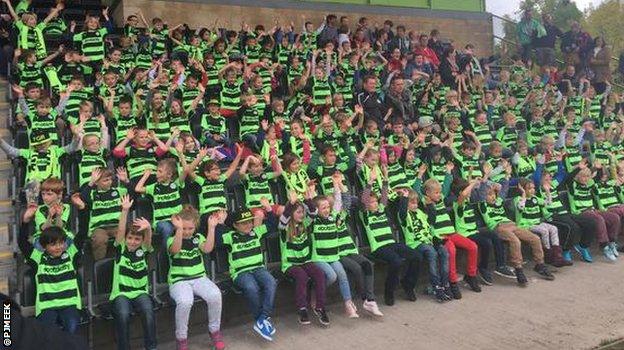 School children in their replica Forest Green Rovers shirts