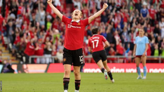 Hayley Ladd celebrates victory over Manchester City