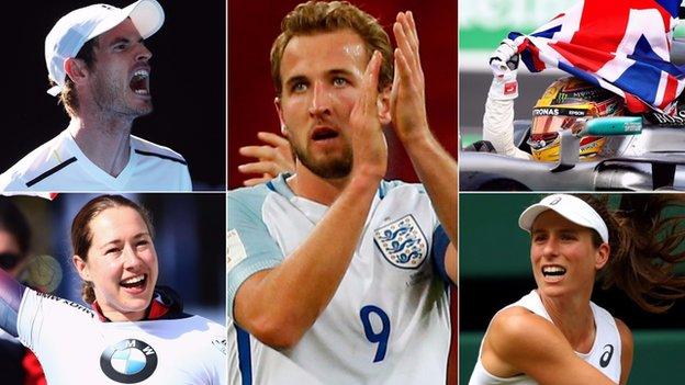 Andy Murray, Lizzy Yarnold, Harry Kane, Lewis Hamilton and Johanna Konta