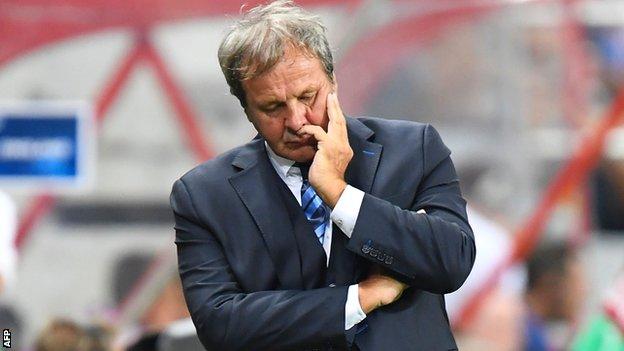 Slovakia head coach Jan Kozak shows his disappointment in Slovenia