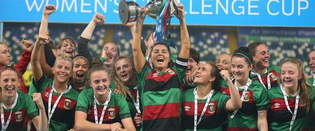 Jessica Foy lifts the Irish Cup