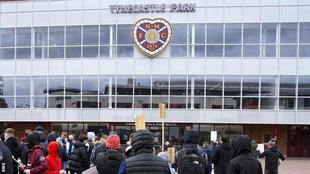 Hearts fans gather outside Tynecastle