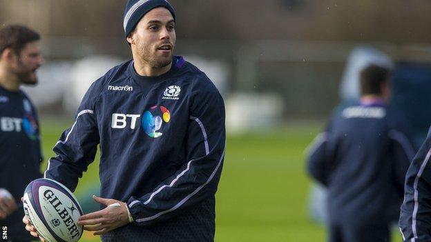 Sean Maitland trains with Scotland on Tuesday, as they prepare to face England