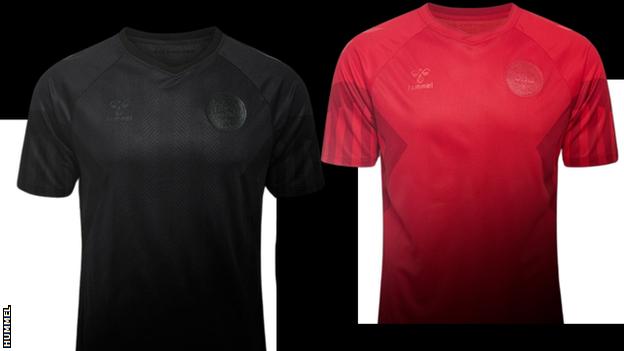 Denmarks World Cup kit - black left and red right