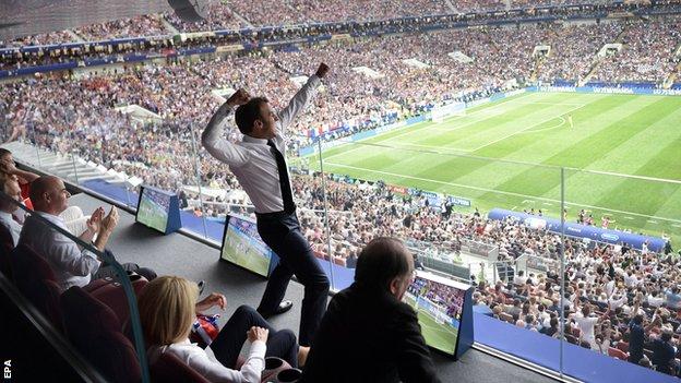 French president Emmanuel Macron celebrates victory in the World Cup final