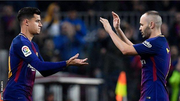 Philippe Coutinho and Andres Iniesta