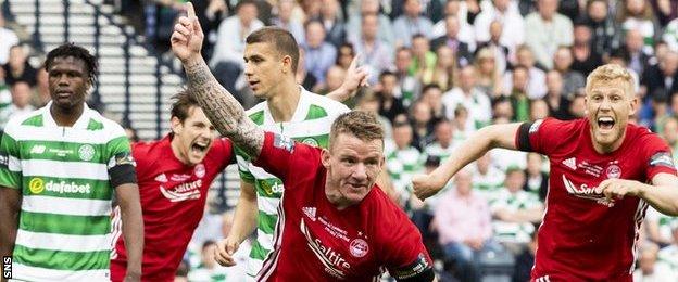 Aberdeen's Jonny Hayes celebrates after opening the scoring against Celtic