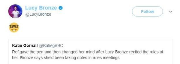 Lucy Bronze's Twitter reaction