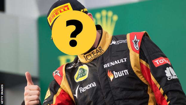 An F1 driver covered by a question mark