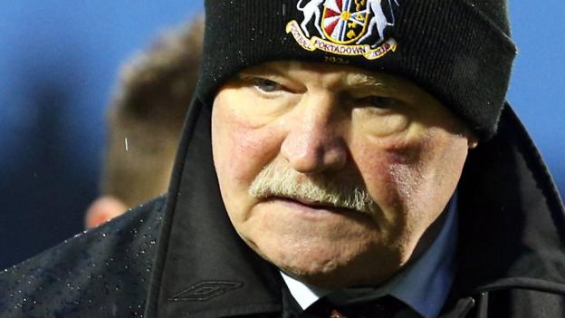 Portadown manager Ronnie McFall leaves Shamrock Park disappointed as his side fell to a 4-3 defeat by Ballymena United