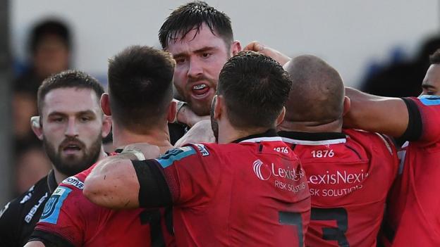 George Nott confronts Cardiff forwards at Rodney Parade