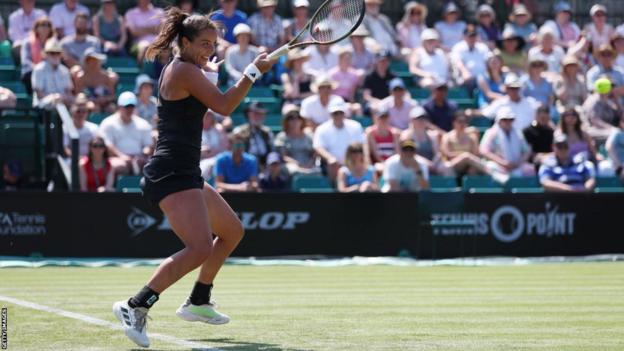 Jodie Burrage playing a forehand
