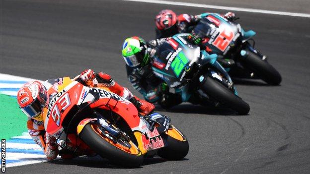 Marc Marquez did not look back after passing Fabio Quartararo and Franco Morbidelli at the start