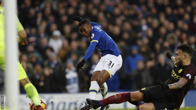 Ademola Lookman scores on his debut for Everton in a win over Manchester City