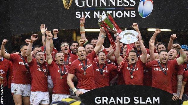 Wales celebrate the 2019 Grand Slam success in Cardiff