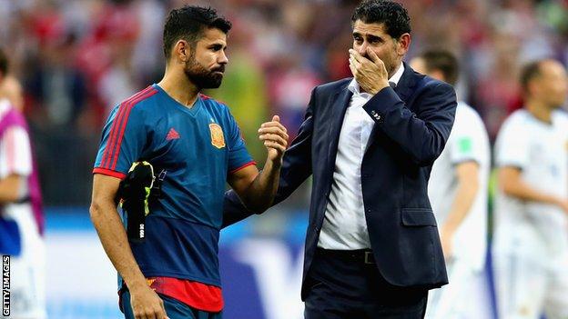 Hierro talks to Diego Costa after the final whistle